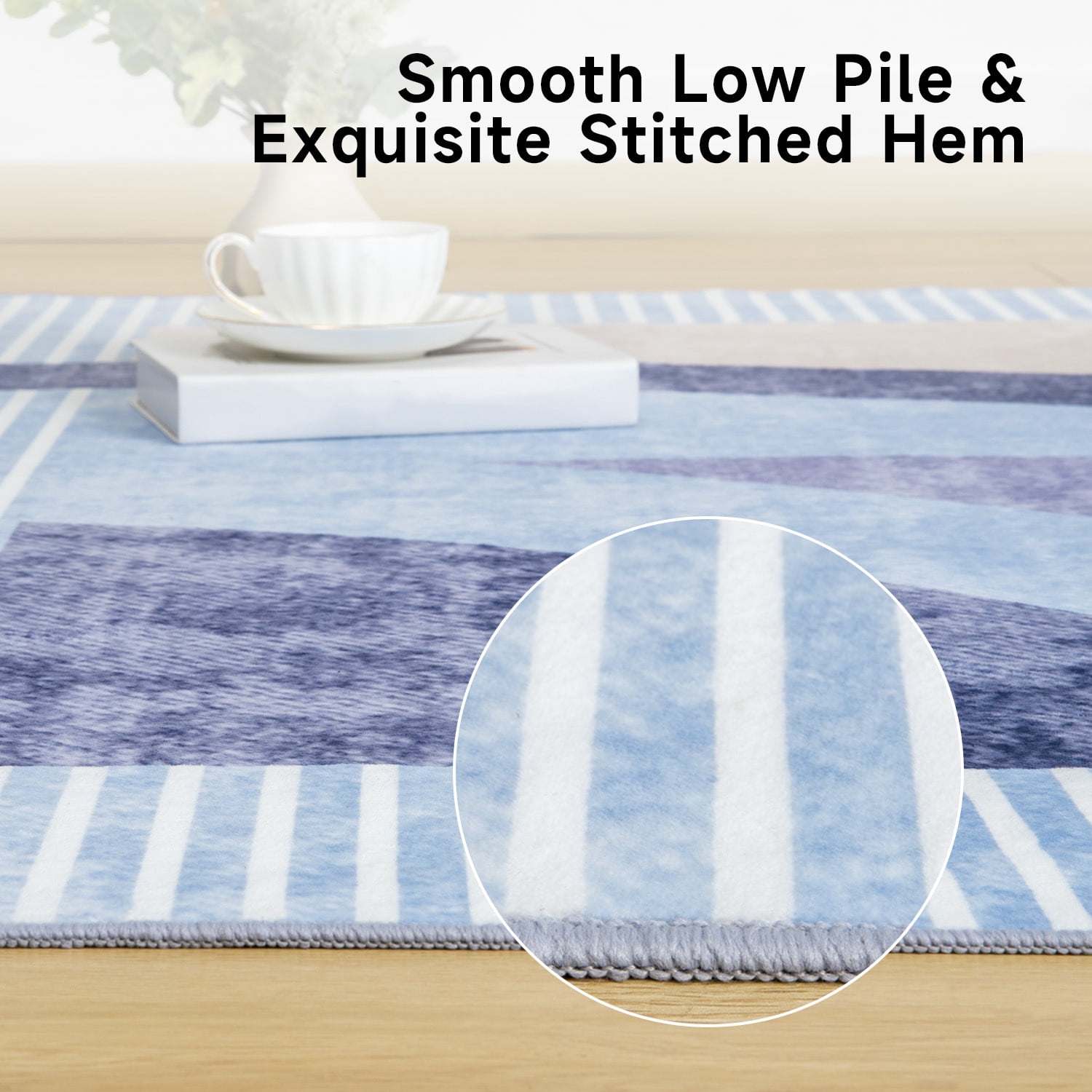 Astorug 4x6 Machine Washable Low Pile Soft Area Rug, Non-Slip Abstract Rug for Living Room, Bedroom, Blue