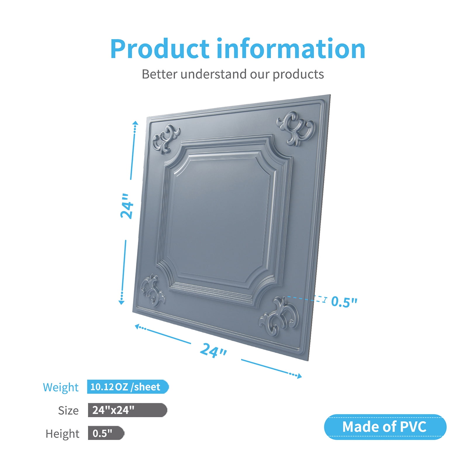 3D Wall Panel 2 Ft. x 2 Ft. Glue-up or Drop-in PVC Ceiling Tile in Grey