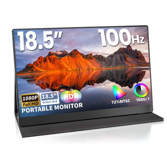 18.5" Portable Monitor, FHD 1080P 100Hz IPS Display with USB-C & HDMI, External Monitor for Laptop, PC, PS5, Xbox, Travel Gaming Monitor with Cover Stand, VESA Compatible