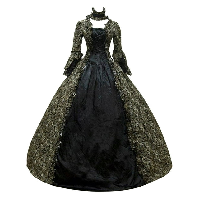 Tqyyweavej Robe Victorienne pour Femmes Robes de Renaissance Médiévale Manches Longues Évasées Vintage Queen Robes de Bal de Mariage Costume d'Halloween