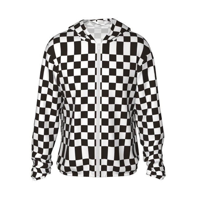 Balery Black and White Checkerboard Sudadera ligera de manga larga con capucha y protección solar UPF 50+ para hombre y mujer, ideal para pesca y running-Small