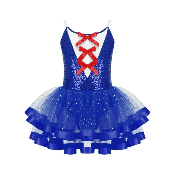 CHICTRY Kids Girls Sequins Camisole Tutu Dress Ballerina Costume Sleeveless Ruffle Skirted Leotard Dancewear Royal Blue 14