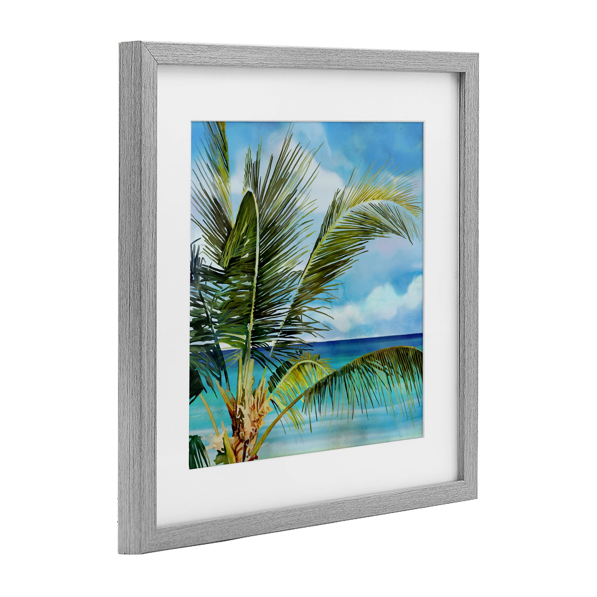Stupell Industries Lush Palm Watercolor View Gray Framed Print Under Glass, design by Mauro Devereaux
