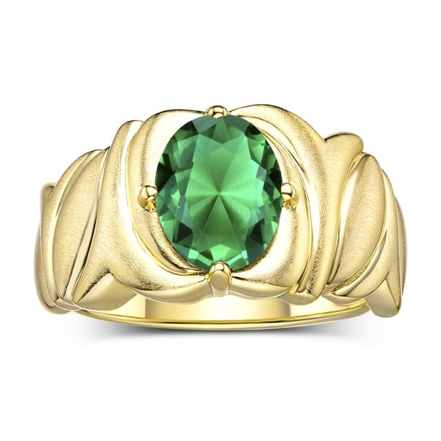RYLOS Rings for Women 14K Yellow Gold Ring Solitaire 9X7MM Oval Gemstone with Satin Finish Band May Emerald Jewelry Size 5