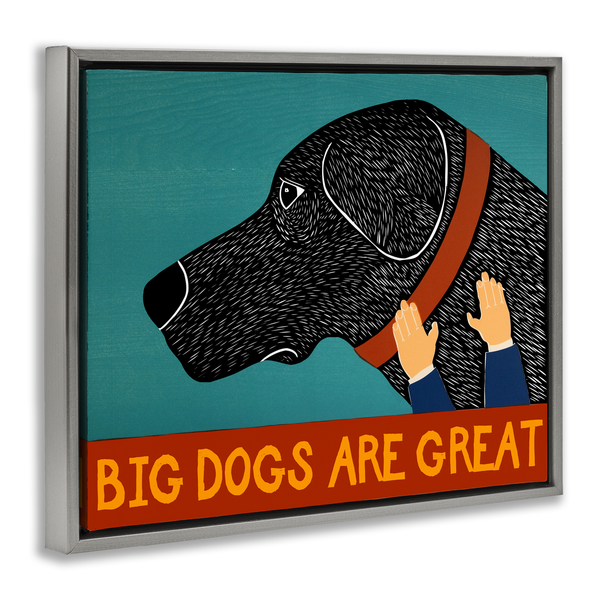 Big Dogs Are Great Gray Framed Floater Canvas Wall Art, design by Stephen Huneck