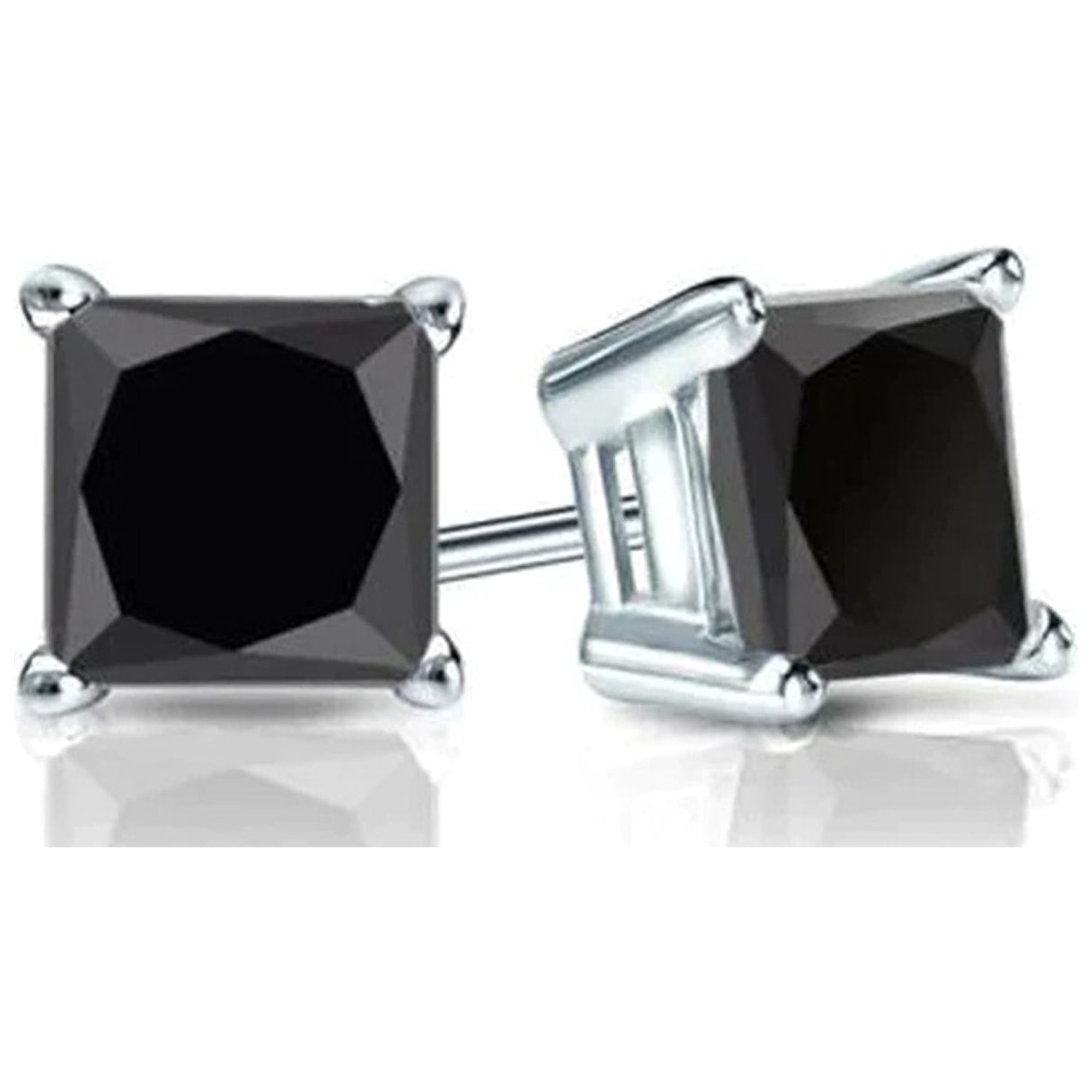14k White Gold 1/2 Ct Square Plated Stud Black Diamond Earrings by Paris Jewelry