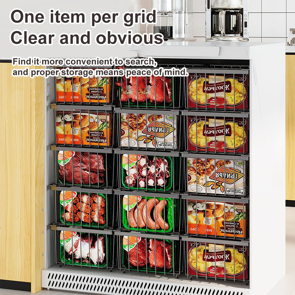 HUISZJ 4 Pack Fruit Basket, 14.57x7.09x5.91 inch Muti-Purpose Stackable Wire Baskets with Handle, Wire Storage Baskets for Pantry, Cabinet, Fridge, Kitchen (Black)