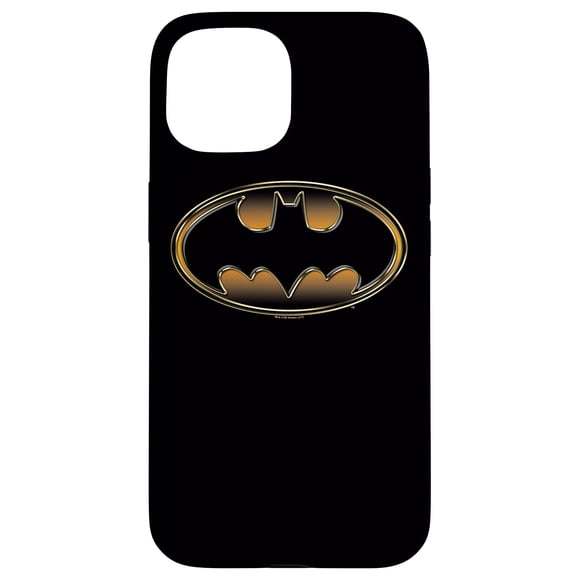 Funda de teléfono Batman con escudo estampado negro y dorado para iPhone 15