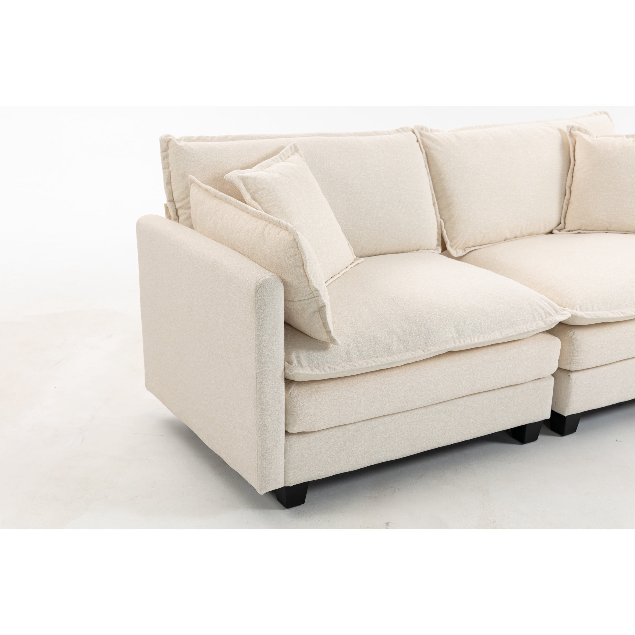 GDF Studio Udolf 77.95" Modern 2-Seat Modular Sectional Sofa with Waist Pillows, Chaise Lounge for Living Room, Beige