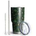thumbnail image 2 of 30oz Dark Green Christmas Tree and Star Pattern Tumblers Stainless Steel Tumbler with Lid and Straw,Vacuum Insulated Double Wall Travel Tumbler Cups Mug with Cleaning Brush for Coffee,Tea, 2 of 7