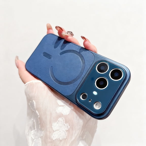 for iPhone 17 Pro Magnetic Case, All-inclusive Camera Lens Protection Shockproof Phone Cover Compatible with Mag-Safe, PU Leather   TPU   PC Hybrid Case for iPhone 17 Pro, Blue