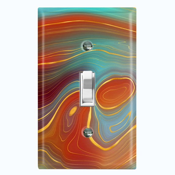 Metal Light Switch Plate Cover Image of Marble Orange Teal Swirl Galaxy MAR076