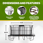 Jumpking Pro-Series Rectangle Trampoline 10’ x 16’ - No Other Trampoline Can Compete (Black/Orange)