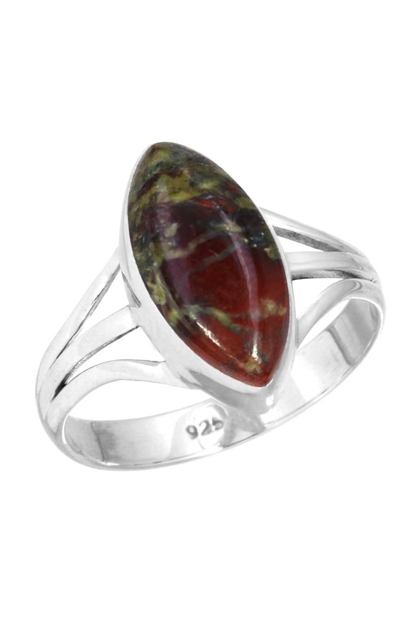 925 Sterling Silver Ring Natural Dragon Blood Jasper Handmade Jewelry