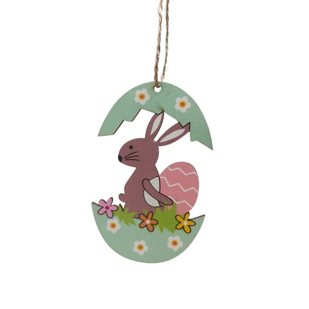 Adorno colgante de conejito de Pascua de madera | Decoración de árbol de Pascua DIY para niños | Colgante de puerta de pared de primavera | Manualidad creativa de decoración del hogar para niños