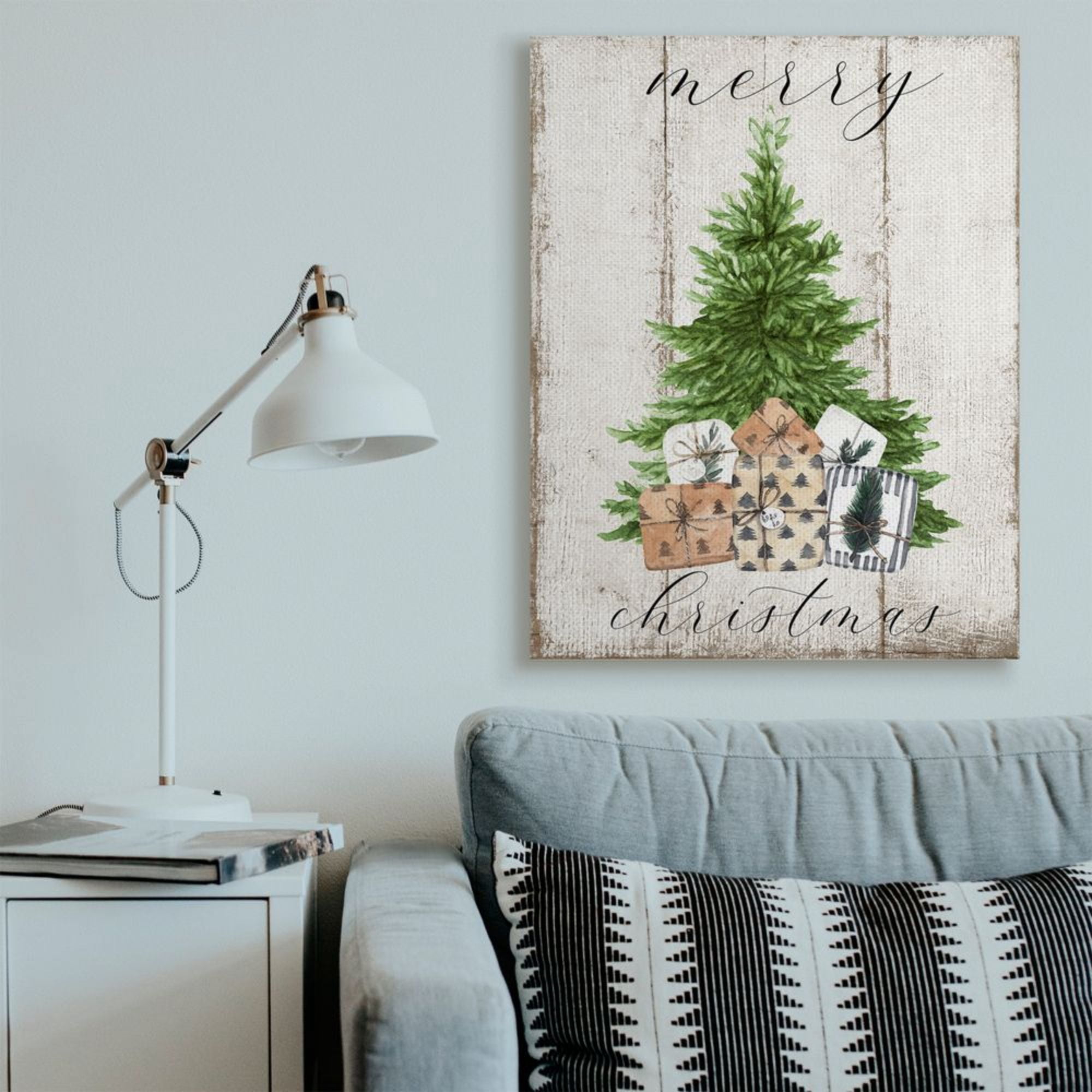 Stupell Indtries Rtic Distressed Merry Christmas Tree Illtration Design by Deborah Brown, 36" x 48"