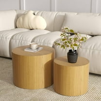 Nesting Coffee Table Set of 2, Round Wooden Coffee Tables Modern Circle End Table Side Table for Small Spaces Living Room, Bedroom, Balcony, Office, Wood Color