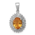 thumbnail image 3 of 925 Sterling Silver Rhodium Citrine and Diamond Oval Shaped Pendant, 3 of 6