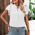 thumbnail image 2 of White Blouse for Women Fashion Women's Summer V-Neck Solid Short Sleeve Sexy Top Blouse Blouses for Women Dressy Casual ,White,M, 2 of 6