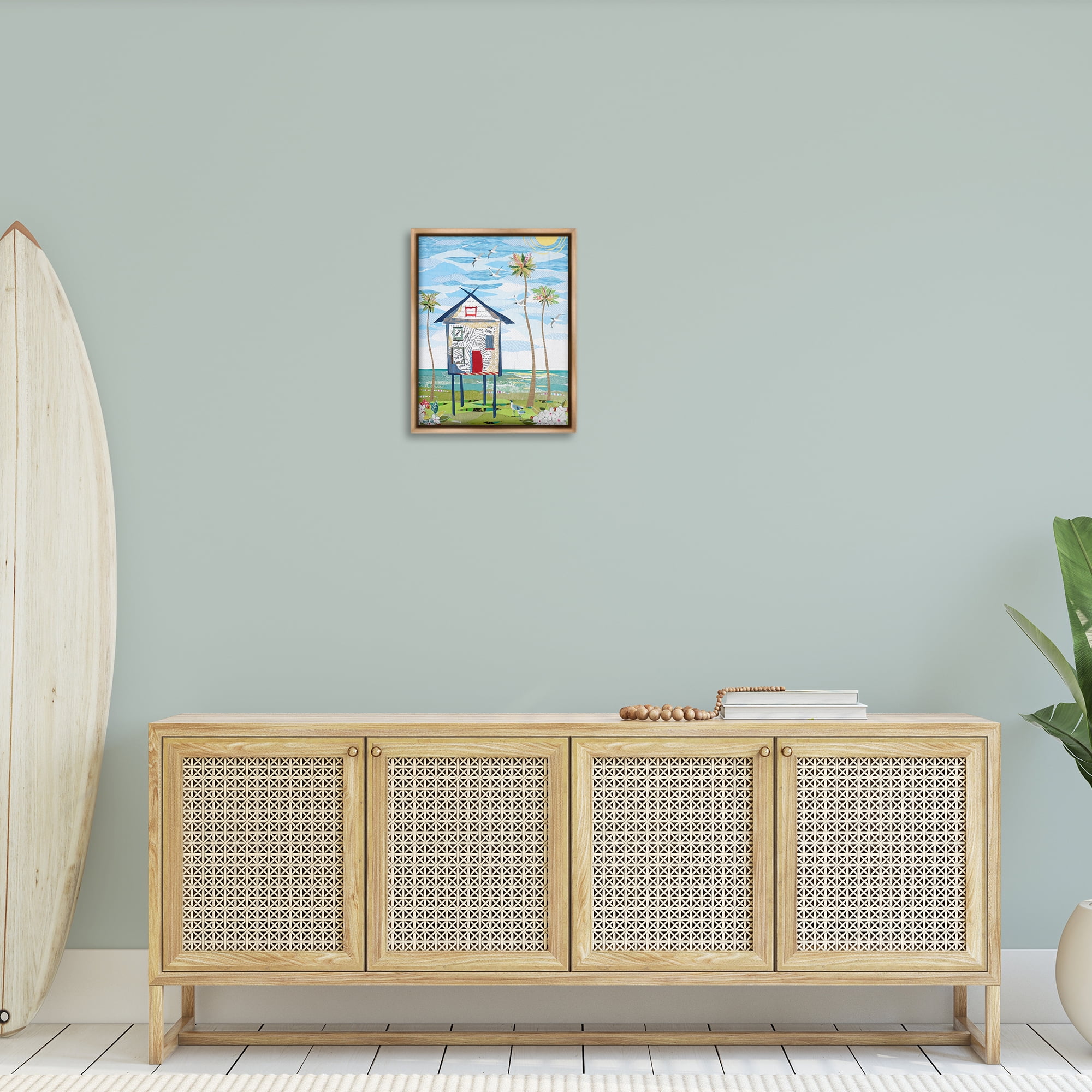 Stupell Industries Beach Vacation Getaway Coastal Painting Brown Floater Framed Canvas Art Print Wall Art, 17 x 21