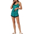 thumbnail image 2 of Conjunto de pijamas de satén para mujer INSPIRE CHIC, camisón sin mangas con tirantes tipo racerback y pantalones cortos con encaje, conjuntos de lounge de seda M verde, 2 of 6