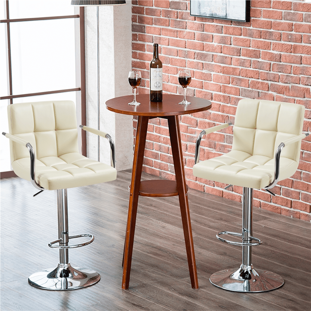 Alden Design Adjustable Swivel Bar Stools Modern Faux Leather Bar Chair Set of 2, Beige