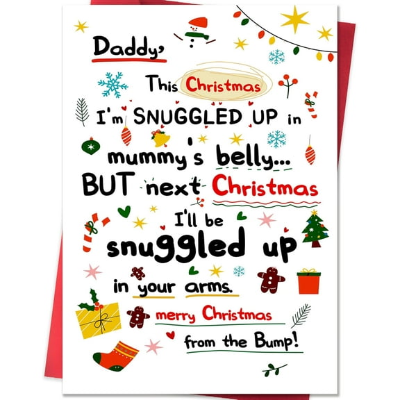 Christmas Card for Dad from the Bump – Heartwarming “Snuggled Up” Design – Perfect Holiday Message to Share with New Dads – Envelope Included