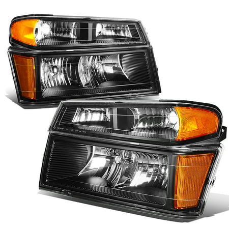 Cancun Light - For 2004 to 2012 Chevy Colorado / GMC Canyon / Isuzu i280 i290 i350 4Pcs Headlight + Bumper Lamp Black Housing Amber Corner 05 06 07 08 09 10 11