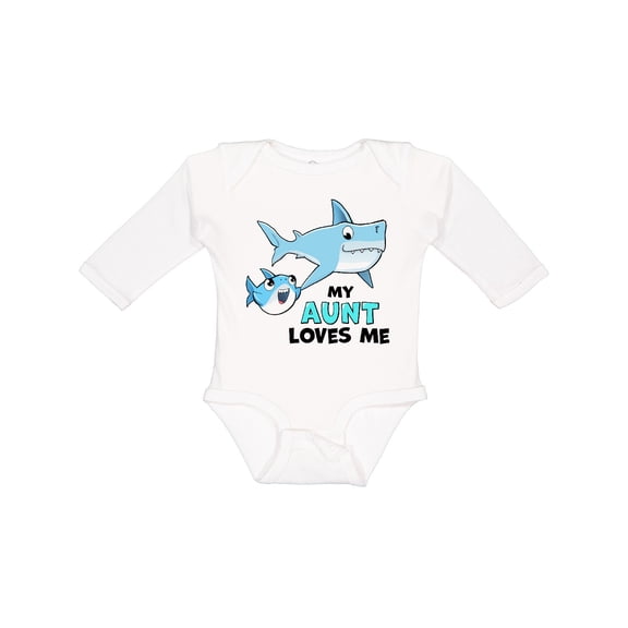 Inktastic My Aunt Loves Me with Cute Sharks Boys or Girls Long Sleeve Baby Bodysuit