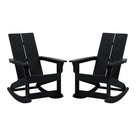 Flash Furniture Finn Poly Resin Rocking Adirondack Chair - Black (Set of 2)
