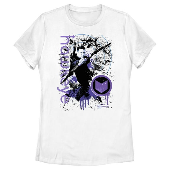 Women's Marvel Hawkeye Clint Barton Bow Ready Paint Splatter Graphic Tee White 2X Large