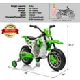 thumbnail image 3 of Green 12V Kids Ride On Motorcycle Dirt Bike with High/Low Speeds,Training Wheels, Spring Suspension, 3 of 19