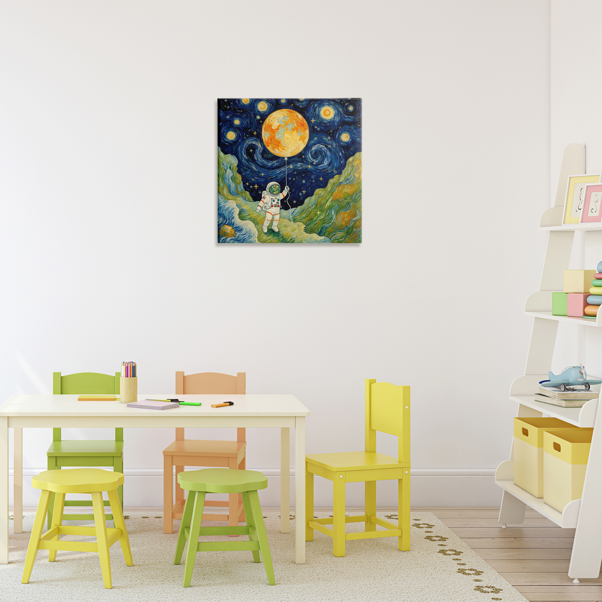 Impressionist Astronaut in Space Canvas Wall Art, design by Angie Hawke