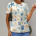thumbnail image 6 of Beach Seashell Starfish Womens Tops Women's Fashion Casual Short Sleeve Flower Print Round Neck Pullover Top Blouse, 6 of 6