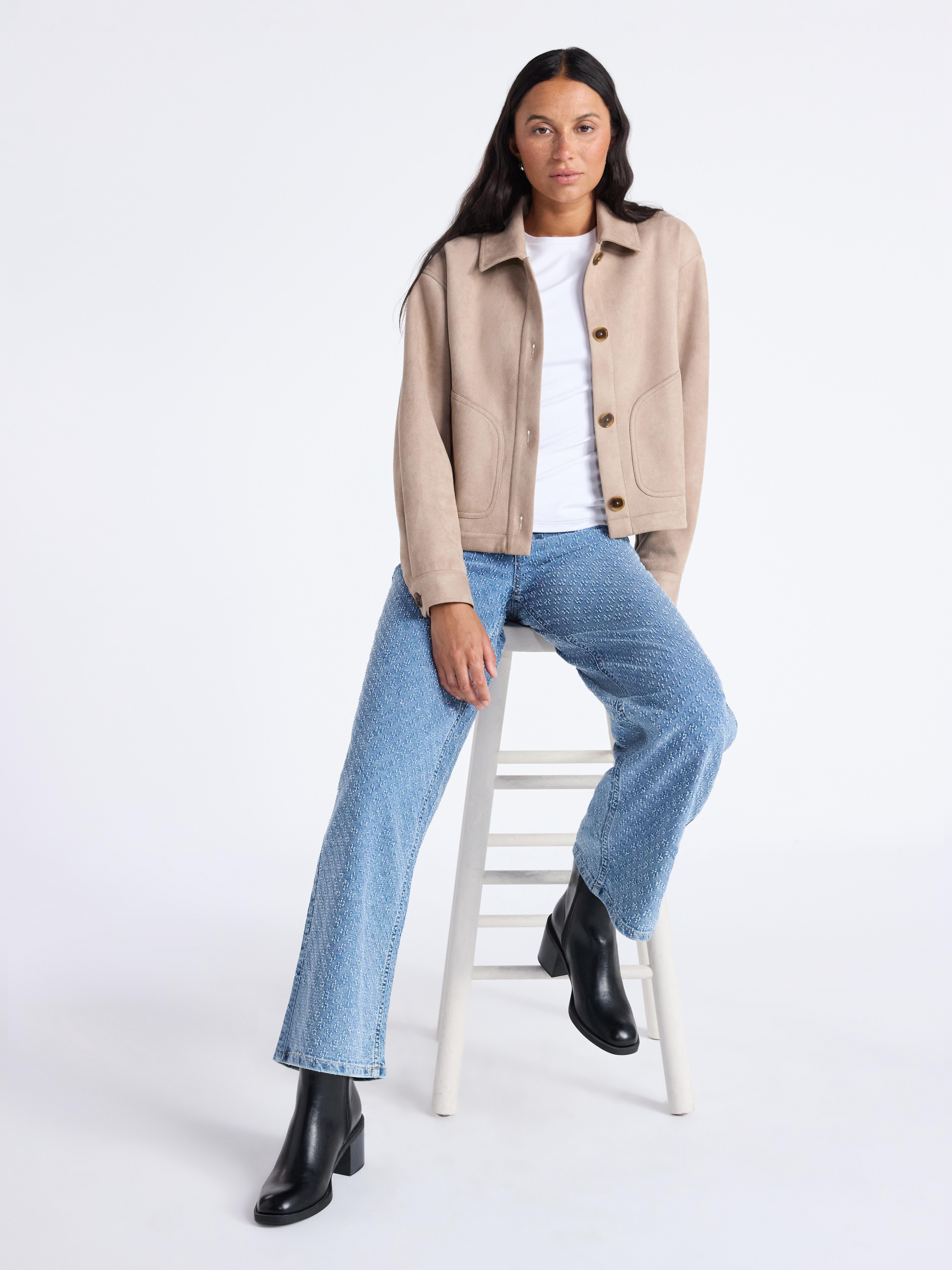 Time and Tru Women's Faux Suede Button Front Jacket, Sizes XS-XXXL