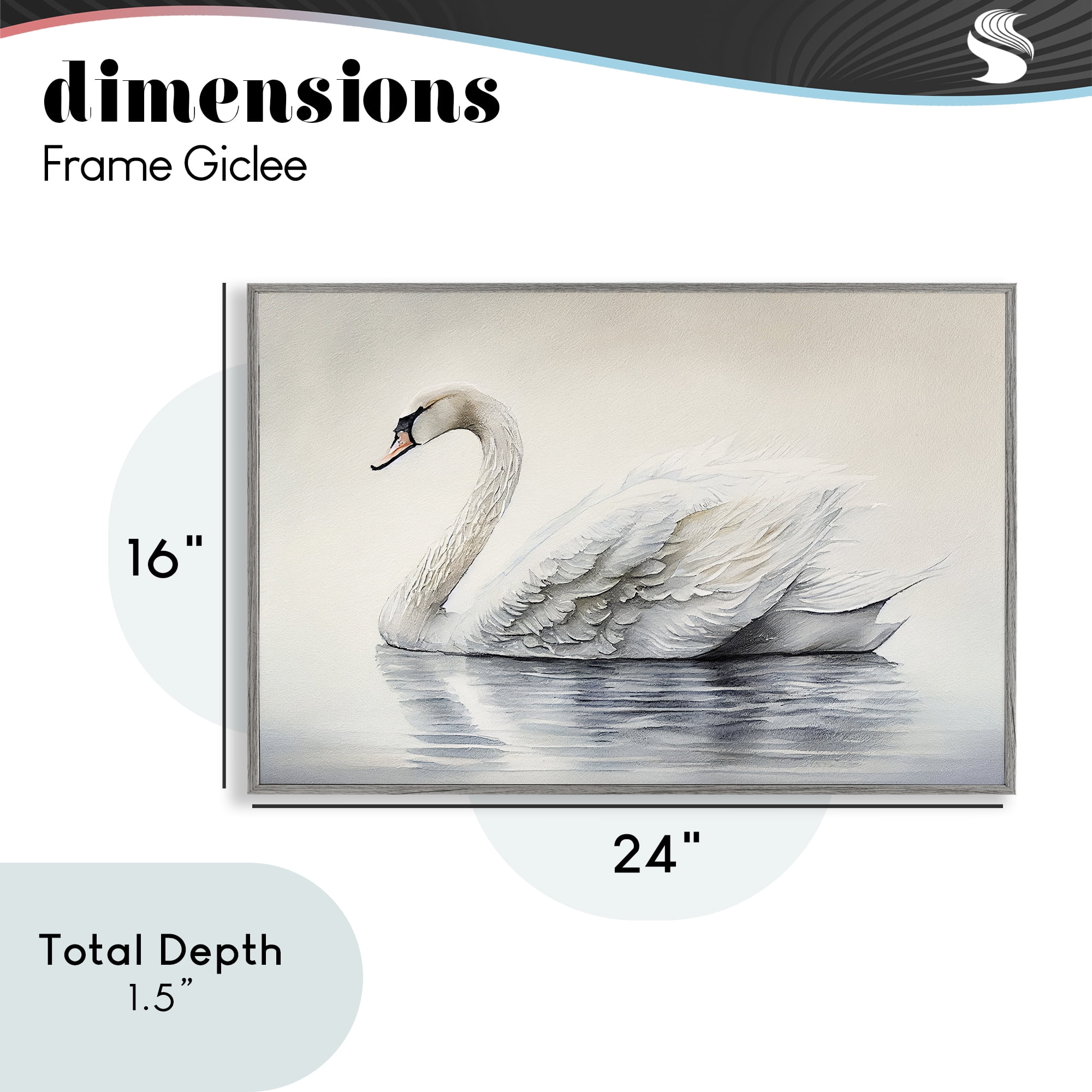 Elegant Floating Swan Gray Framed Giclee Art, design by Sasha