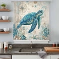 thumbnail image 4 of Teal Sea Turtle Coastal Sheer Curtains 45 Inches Long, Vintage Summer Beach Nautical Light Filering Curtains, Breathable Simi Curtain Privacy Drapes for Kitchen Bathroom Small Window Treatment, 4 of 9
