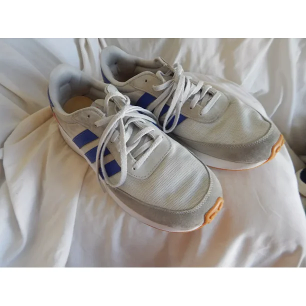 Ad-id-as END PLASTIC WASTE GRAY BLUE STRIPED MENS RUNNING/ CASUAL SHOES, SIZE 10.5