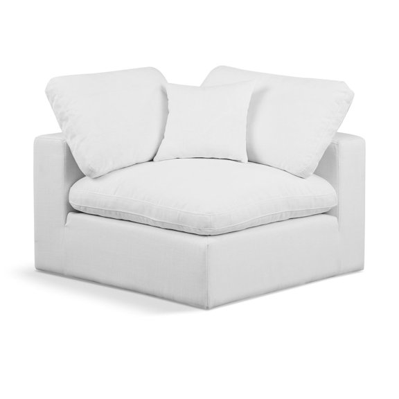 Meridian Furniture Comfy White Linen Textured Fabric Corner Chair