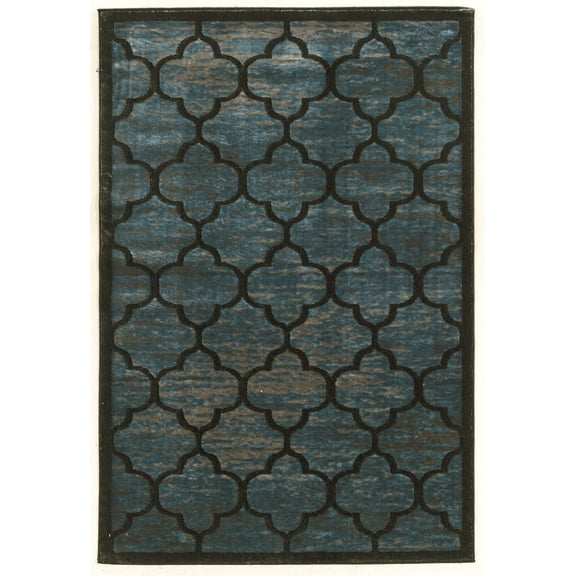 Linon Platinum Trellis Power Loomed Polyester 5'x7'6" Rug in Blue