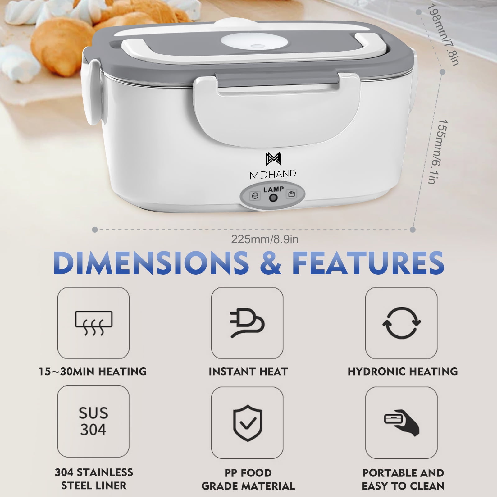 Welan Electric Lunch Box Food Heater 65W Faster Heated Food Warmer Self Heating Lunch Box for Work/Car/Outdoors, Portable Lunch Case with Bag