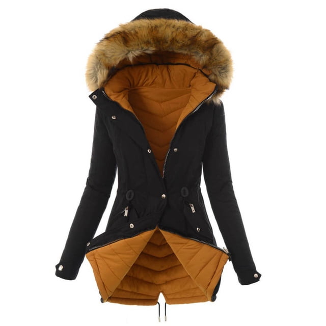 Veste pour Femmes Hiver Femmes Dames Veste Chaude Hiver Uni Manteau à Revers Col à Capuche en Laine d'Agneau Vêtement d'Extérieur