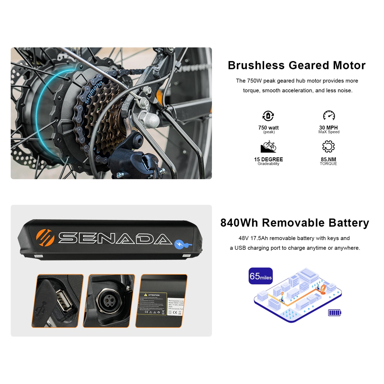 SENADA 26" Fat Tire Electric Bike for Adults, 1000W Peak Mountain Electric Bicycle 30MPH 65Miles Range, Ebike for Adult with 48V 17.5AH Battery, Colorful LCD Display & 7 Speed