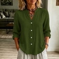 thumbnail image 4 of Cotton Linen Button Down Shirt for Women Ghalytn V Neck Stand Collar Blouse - Long Sleeve Casual Top with Pockets, 4 of 7