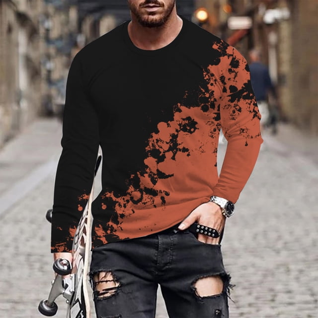 Blusas y camisas de manga larga y cuello redondo para hombre, camisetas informales con estampado de cuello redondo, blusas de manga corta para hombre