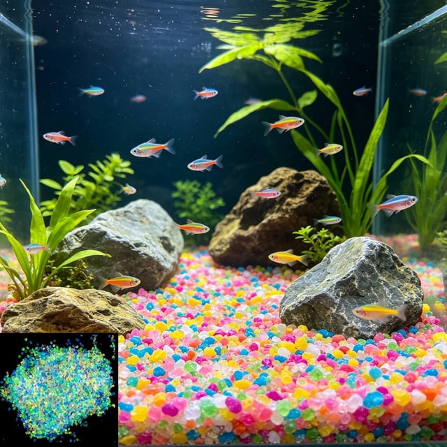 Arena Luminiscente para Acuarios: Grava Decorativa Luminosa, Piedras Noctilucentes para Peceras de Peces Betta y Gambas. Piedras Que Brillan En La Oscuridad para Decoración Subacuática.