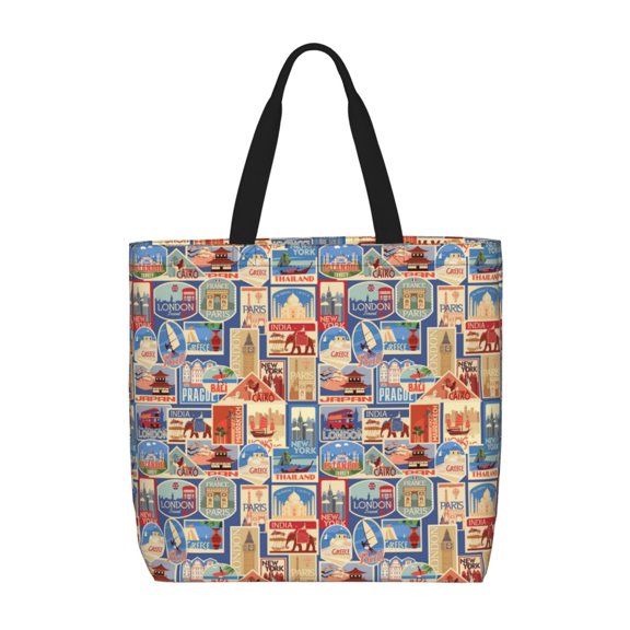 KLL Set Of Travel Vintage Pattern Aesthetic Tote Bag for Women Beach Bag Shopping Bags Shoulder Bag Reusable Grocery Bags