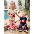 thumbnail image 6 of BemeyourBBs Toddler Baby Girl Back to School Outfit Kids Kindergarten Outfits Toddler Baby Girl Summer Clothes Short Sleeve Apple Embroidery TShirt Tops and Bell Bottom Flare Pants Set, 6 of 9
