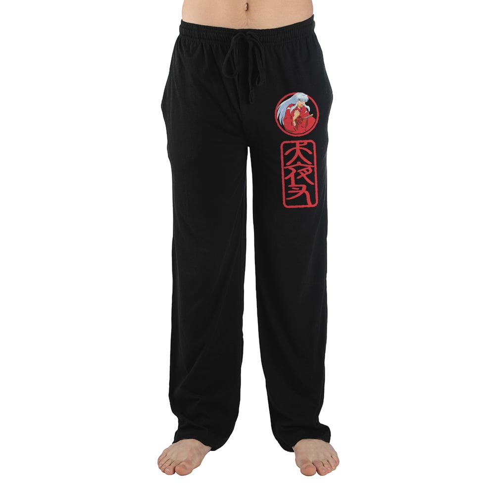 Mens Black InuYasha Anime Cartoon Character Sleep Pajama Pants-XS