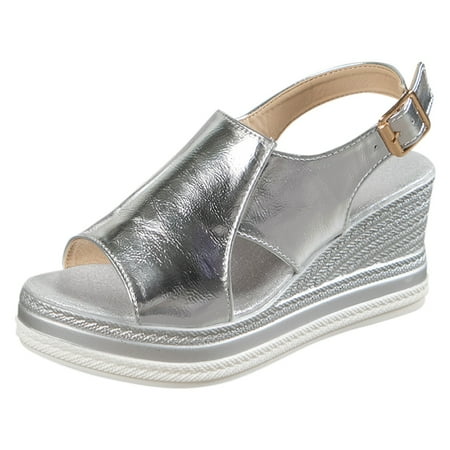 

Ediodpoh Women Metallic Slingback Wedge Sandals Glamorous Summer Bohemian Sandals Sandals for Women Silver 7(38)